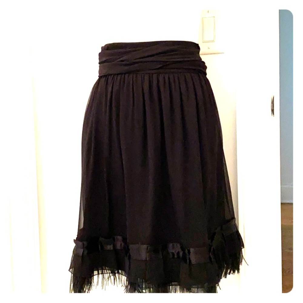 Ellie Tahari Black Layered Fringe Skirt